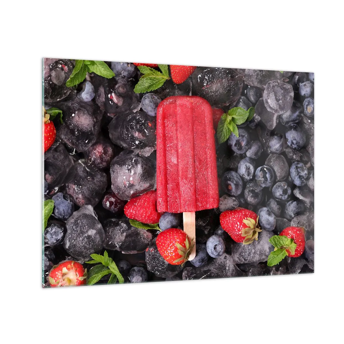 Glass picture - An ice stick among frozen fruit and mint leaves - 70x50cm - Flavour of Hot Summer - Modern wall decoration for the living room and bedroom ARTTOR