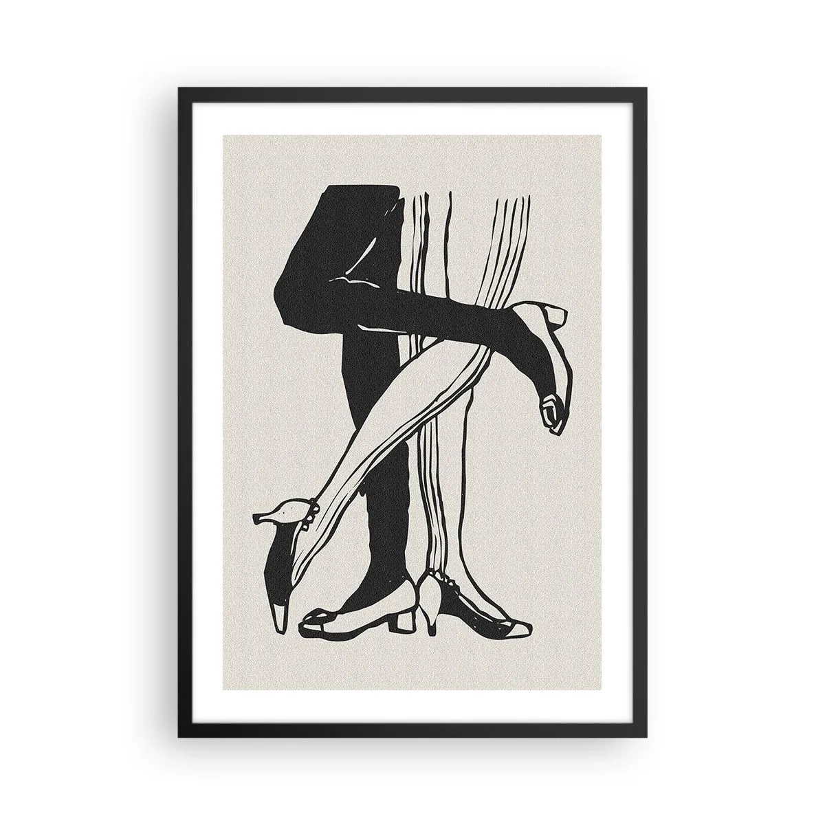 Poster in black frame - Black and white illustration of intertwined legs dancing - 50x70cm - Woman's Attribute - Modern wall decoration for the living room and bedroom ARTTOR