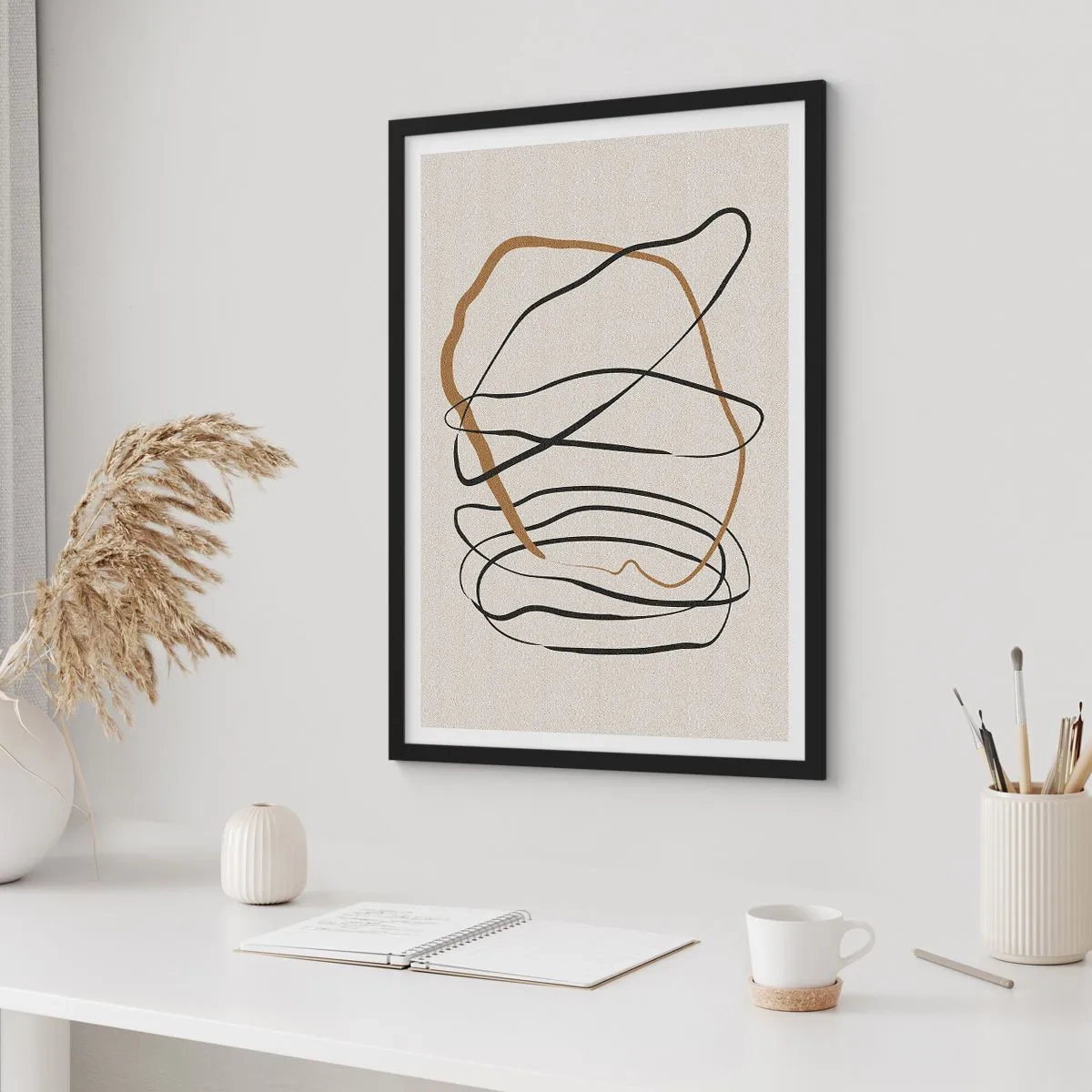 Poster in black frame - Minimalist abstraction with dynamic lines - 50x70cm - Composition - Dance of Possession - Modern wall decoration for the living room and bedroom ARTTOR