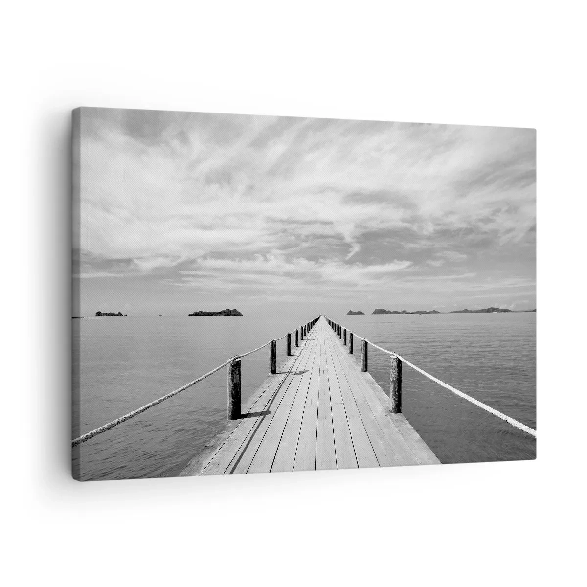 Canvas picture - A wooden pier leading into the distance over a calm sea - 70x50cm - Maybe a Trip… - Modern wall decoration for the living room and bedroom ARTTOR