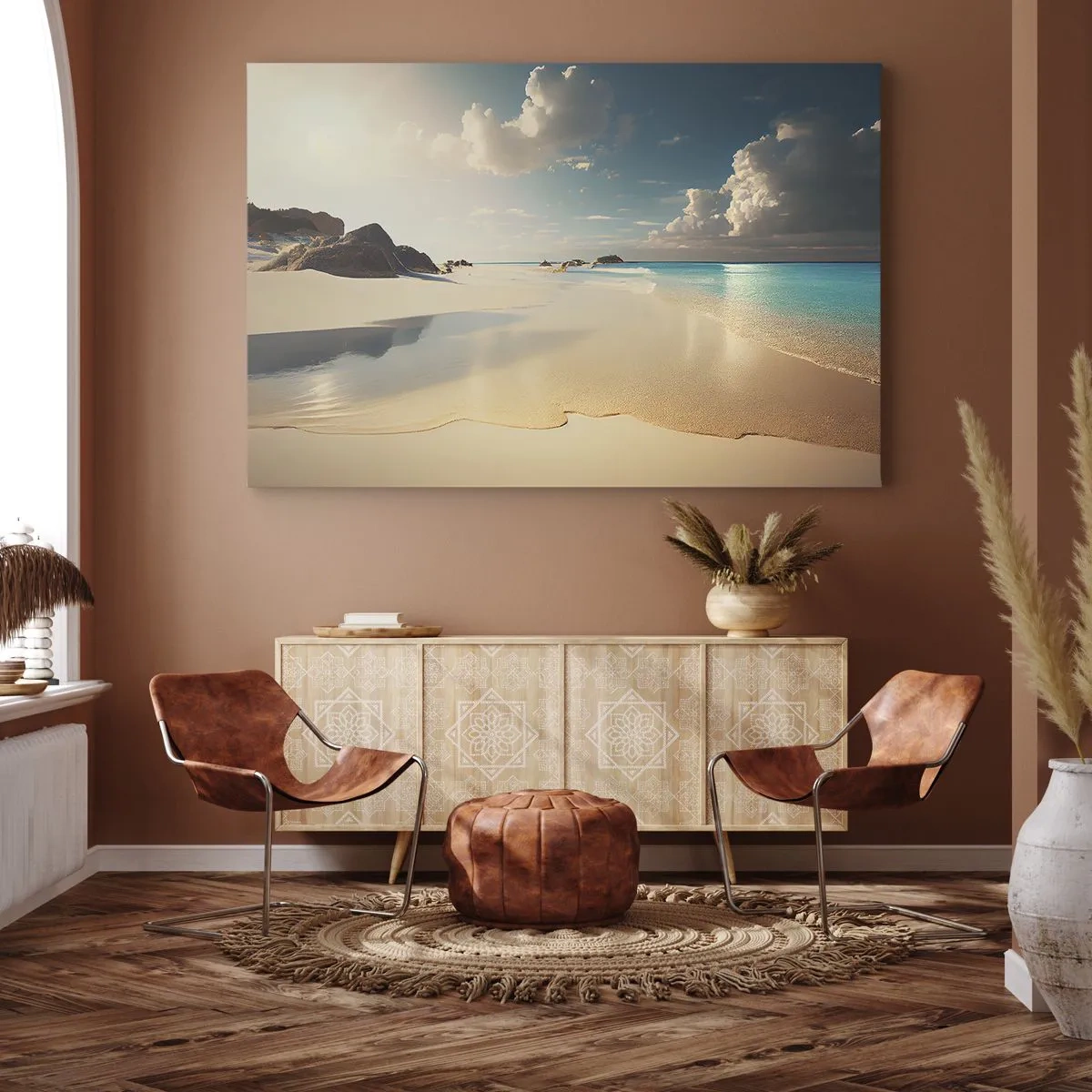 Canvas picture - A sunny beach with blue sea and rocks - 70x50cm - Dream Day - Modern wall decoration for the living room and bedroom ARTTOR
