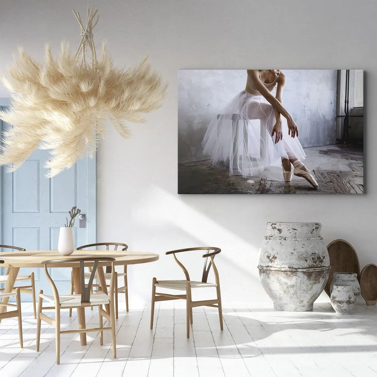 Canvas picture - A ballerina in a delicate pose against an industrial background - 70x50cm - Before the Ramp Lights Are On - Modern wall decoration for the living room and bedroom ARTTOR