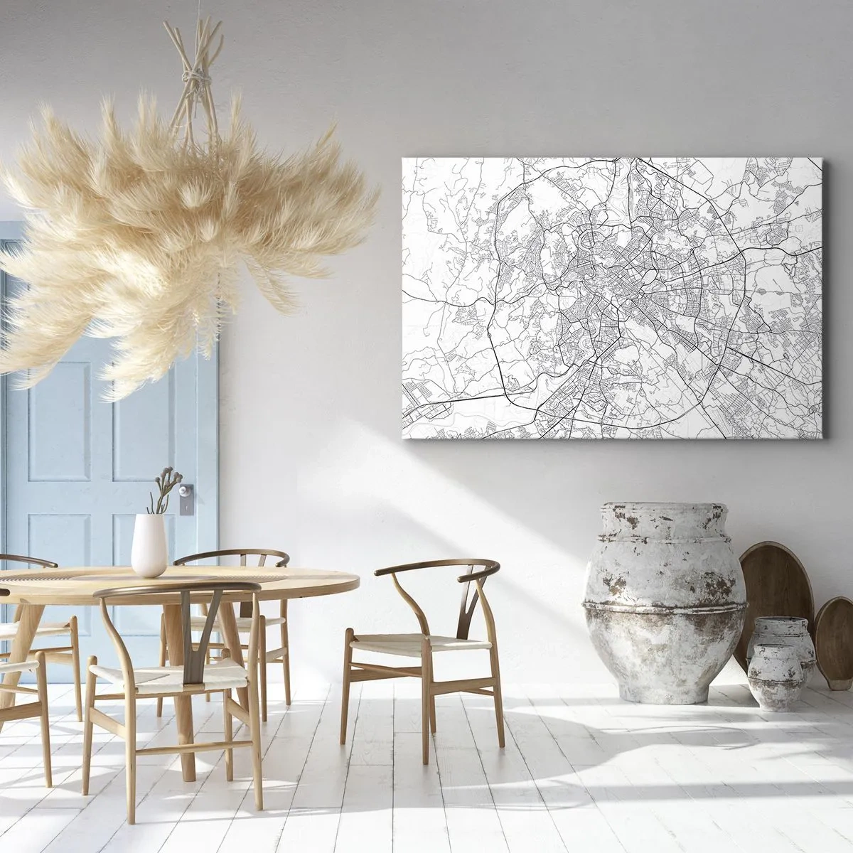 Canvas picture - city map in a minimalist style with delicate lines - 70x50cm - Roman Circle - Modern wall decoration for the living room and bedroom ARTTOR