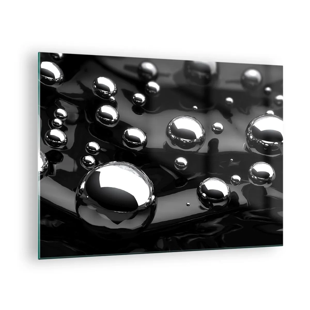 Glass picture - Metallic drops on a black surface - 70x50cm - From Black Depths - Modern wall decoration for the living room and bedroom ARTTOR