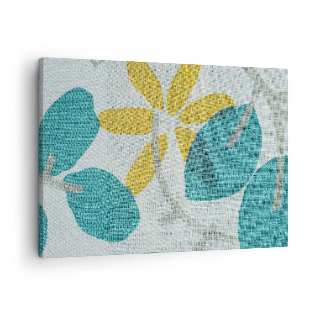 Canvas picture - Leaves in shades of turquoise and yellow on a light background - 70x50cm - Among Azure Leaves - Modern wall decoration for the living room and bedroom ARTTOR