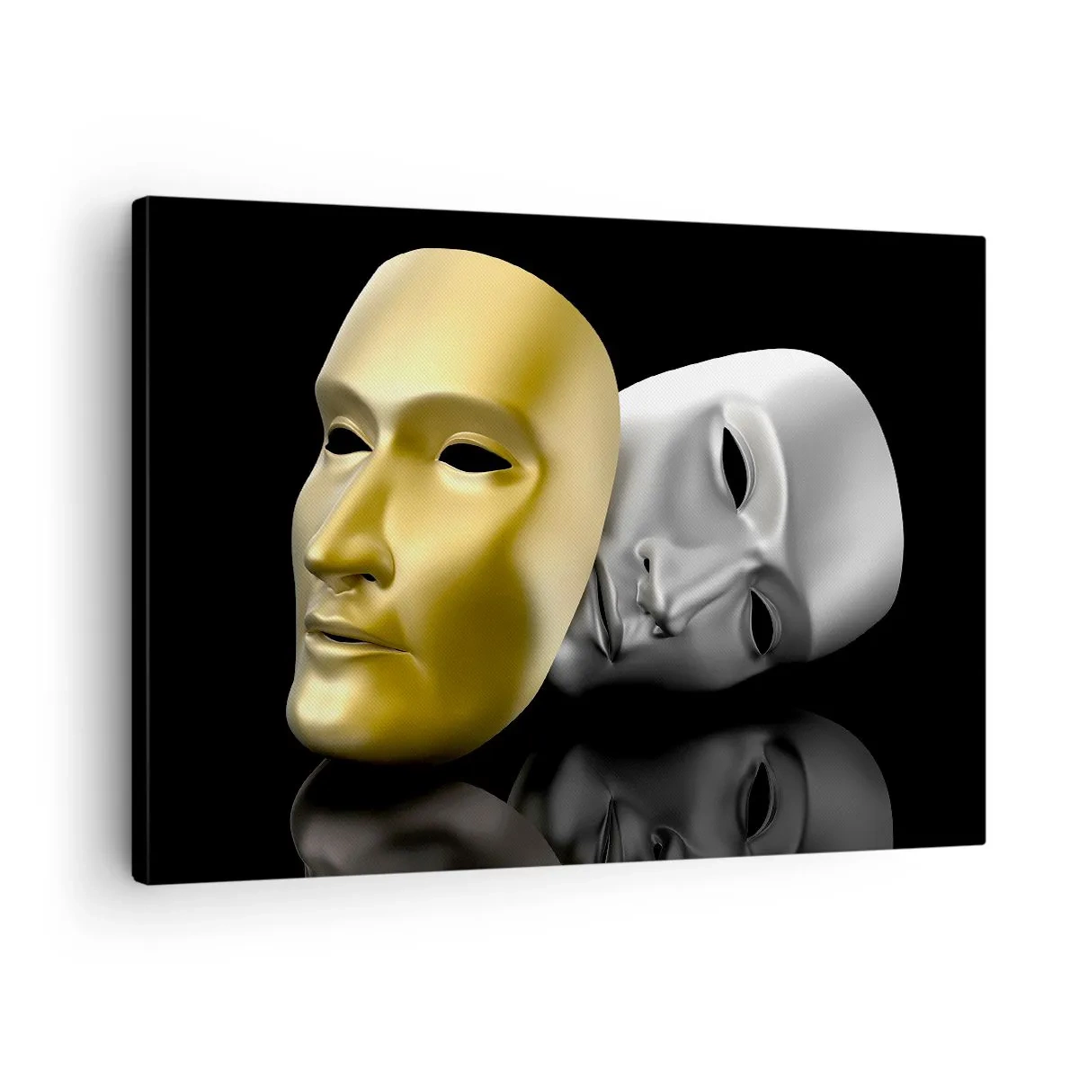 Canvas picture - Gold and silver mask on a black background - 70x50cm - Life Is a Theatre - Modern wall decoration for the living room and bedroom ARTTOR