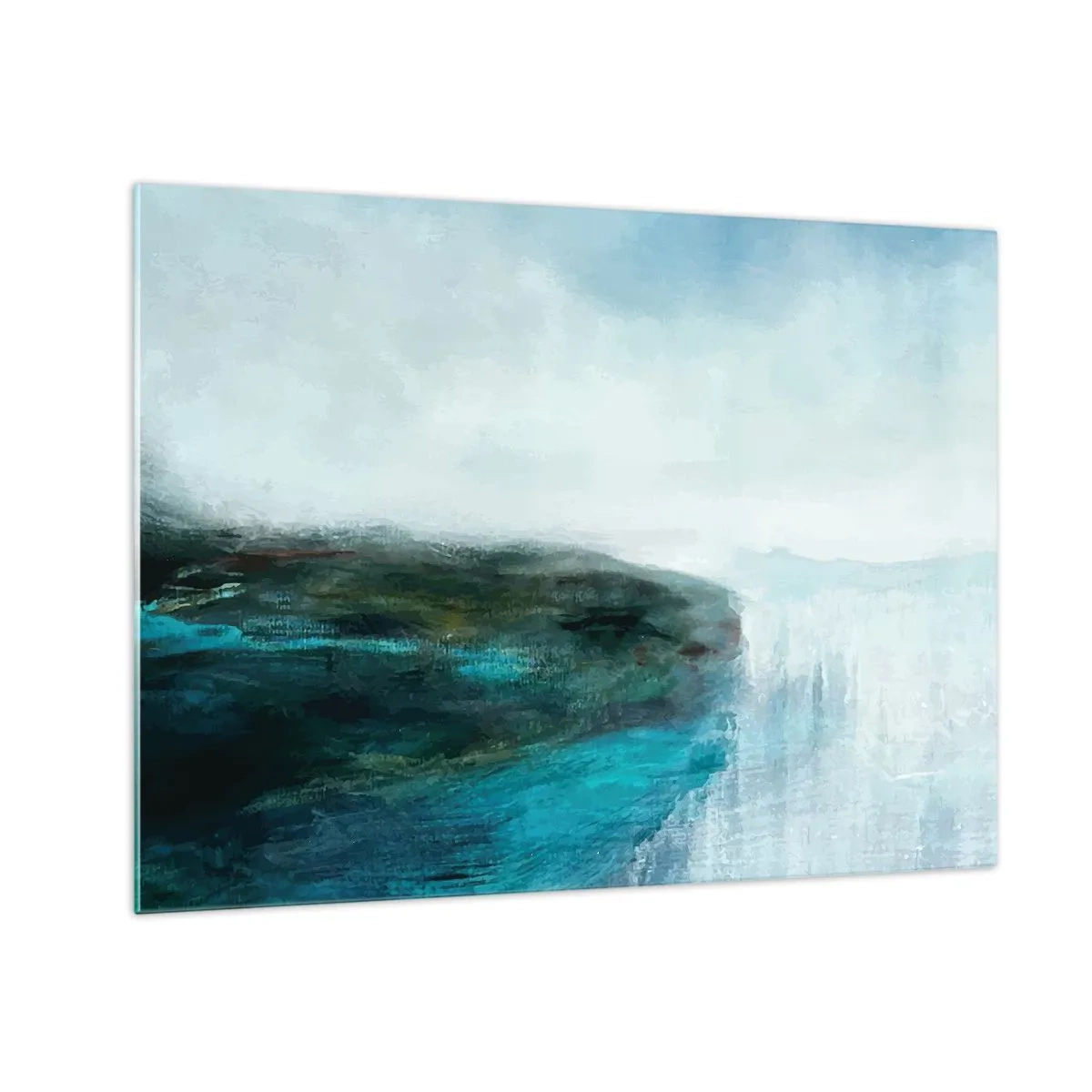 Glass picture - Abstract waterscape with dominant blue and white colors - 70x50cm - Marine Abstract - Modern wall decoration for the living room and bedroom ARTTOR