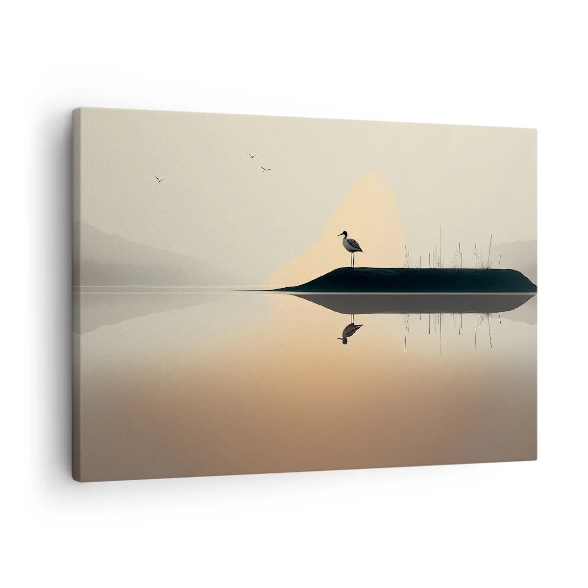 Canvas picture - A bird on an island in a calm lake with warm hues - 70x50cm - Gentleman on the Lake - Modern wall decoration for the living room and bedroom ARTTOR