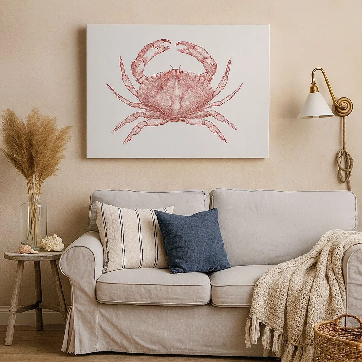 Canvas picture - Drawing of a crab in a red shade - 70x50cm - Crab Like No Other - Modern wall decoration for the living room and bedroom ARTTOR