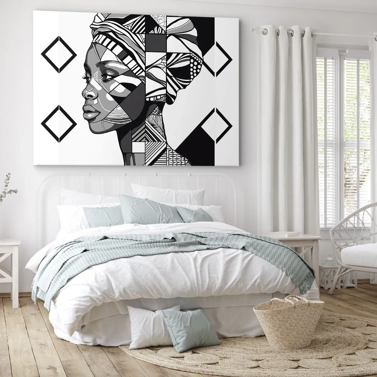 Canvas picture - Black and white portrait of a woman in ethnic style - 70x50cm - Ethnic Portrait - Modern wall decoration for the living room and bedroom ARTTOR
