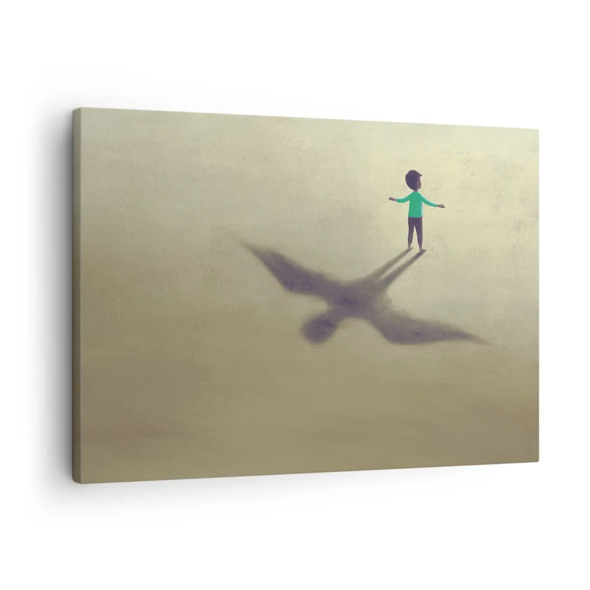 Canvas picture - A symbolic figure of a child with the shadow of a bird against a background in warm shades. - 70x50cm - Hero of the Future - Modern wall decoration for the living room and bedroom ARTTOR