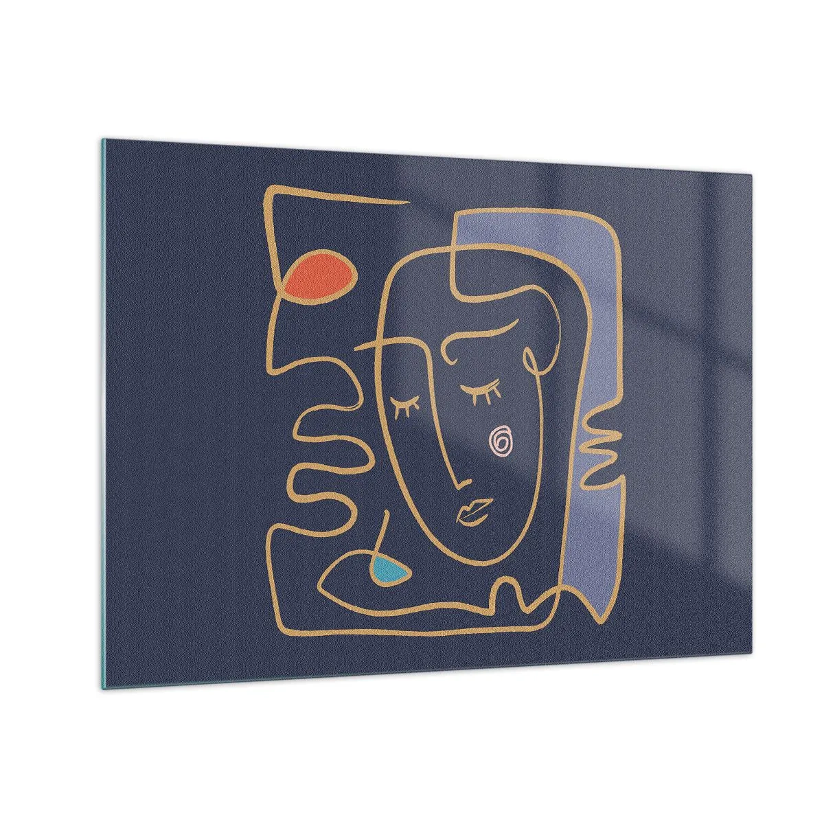 Glass picture - Abstract face in outline on a navy blue background - 70x50cm - Deeply In Thoughts - Modern wall decoration for the living room and bedroom ARTTOR