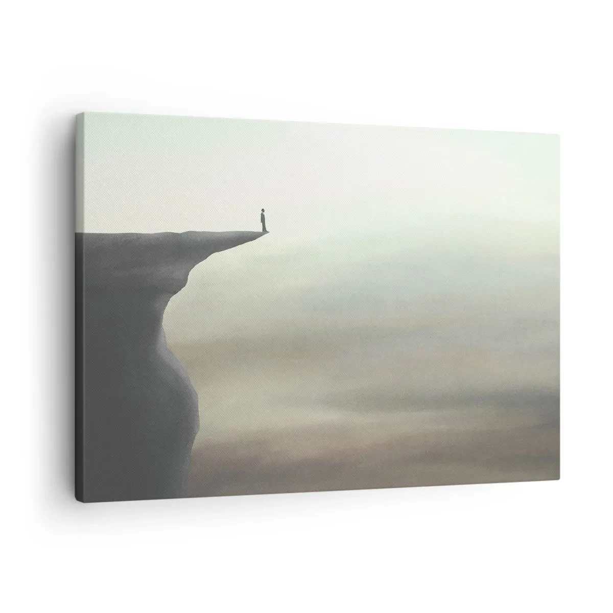 Canvas picture - Silhouette of a figure on the edge of a cliff in a misty landscape - 70x50cm - Upwards, Naturally! - Modern wall decoration for the living room and bedroom ARTTOR