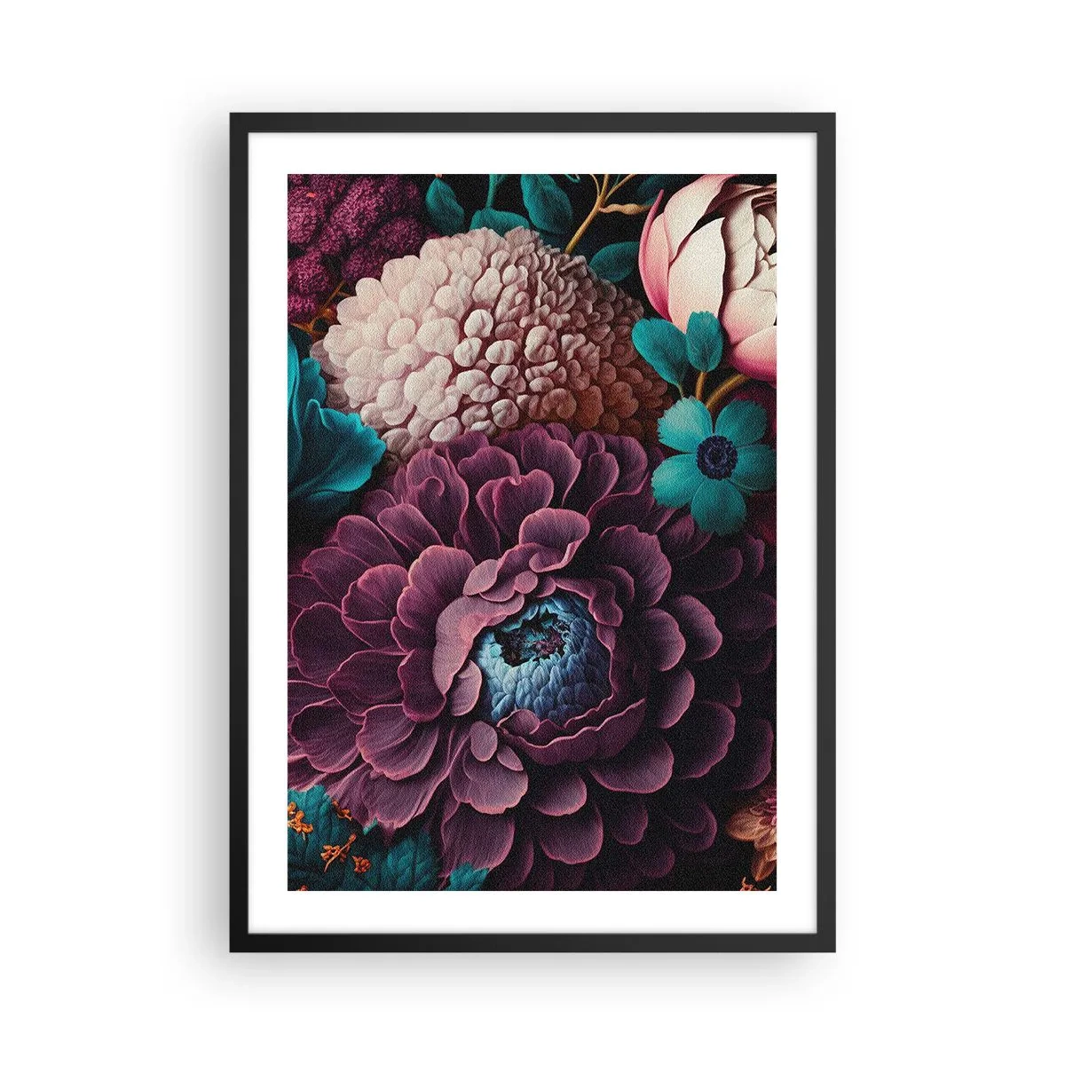 Poster in black frame - A flower arrangement in deep shades - 50x70cm - Rich Nature - Modern wall decoration for the living room and bedroom ARTTOR