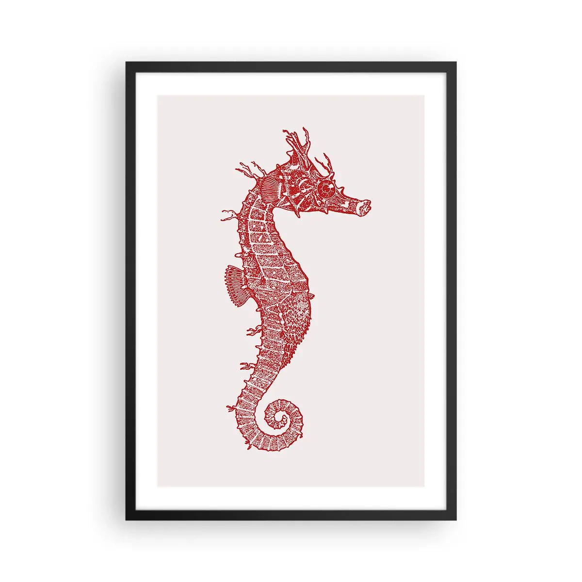 Poster in black frame - Red steampunk seahorse on a light background - 50x70cm - Intricate Creation - Modern wall decoration for the living room and bedroom ARTTOR