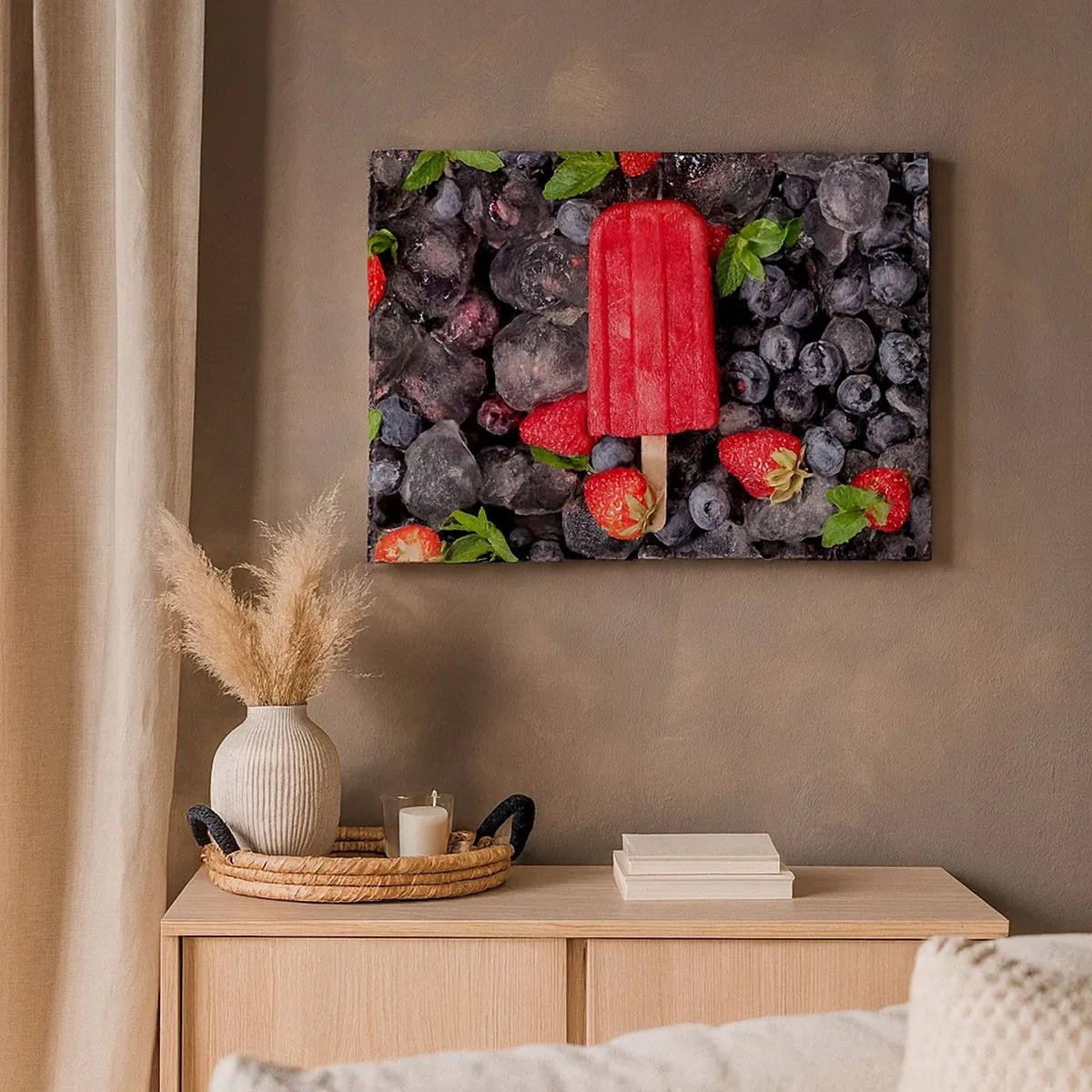 Canvas picture - Red popsicle surrounded by fruit and ice - 70x50cm - Flavour of Hot Summer - Modern wall decoration for the living room and bedroom ARTTOR