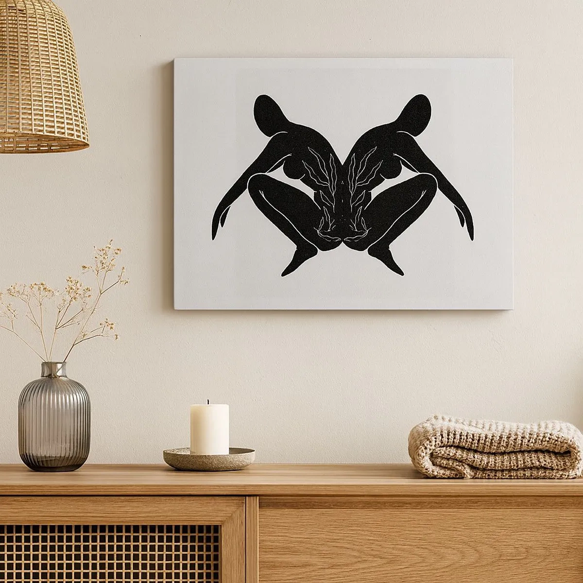 Canvas picture - Black silhouettes in a symmetrical position on a white background - 70x50cm - Mutual Soul - Modern wall decoration for the living room and bedroom ARTTOR