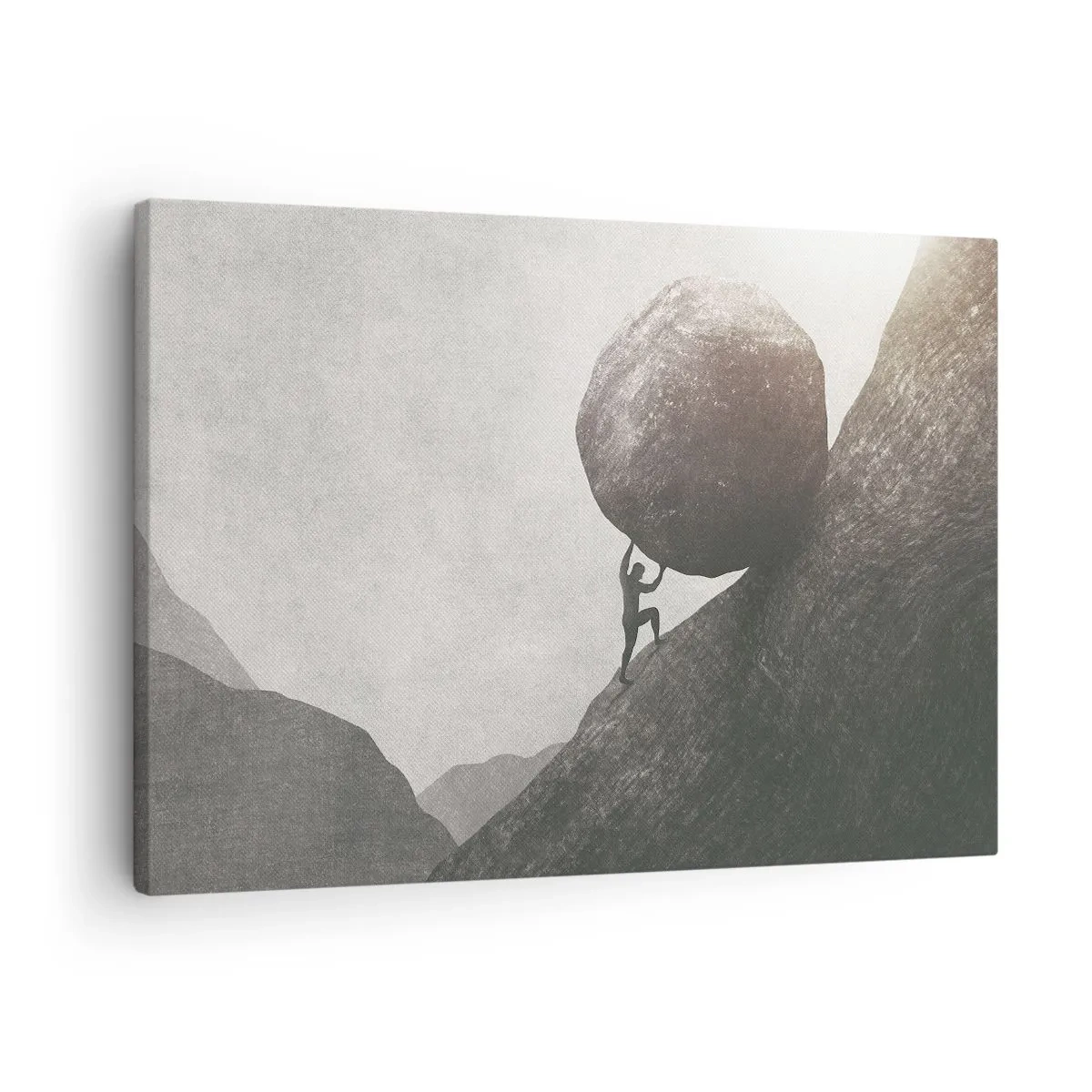 Canvas picture - A man climbing a huge boulder up a hill - 70x50cm - I Believe against Hope - Modern wall decoration for the living room and bedroom ARTTOR