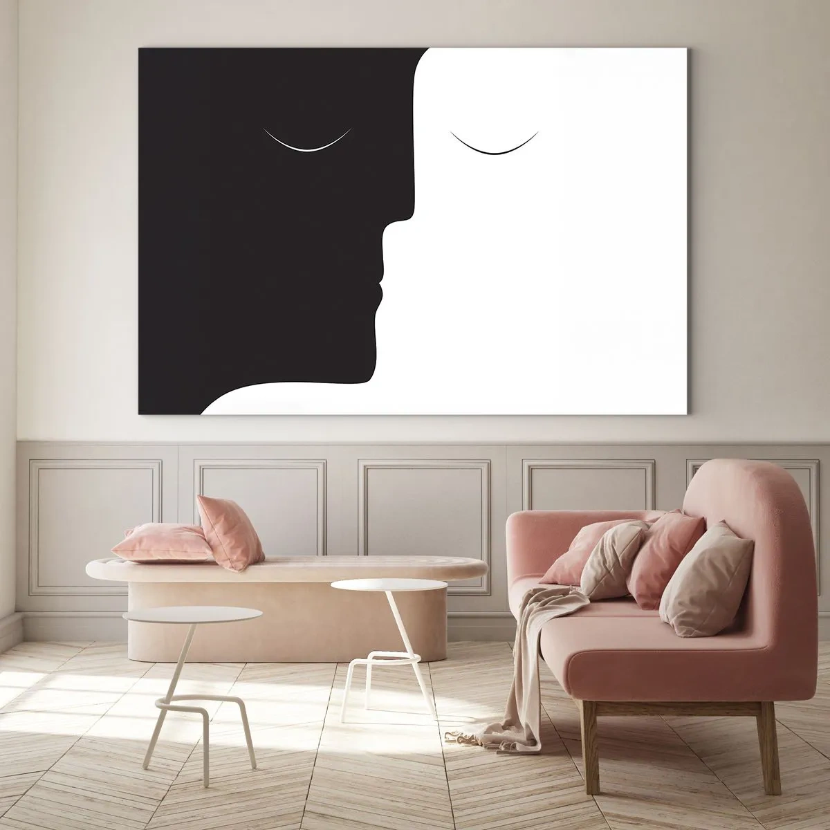 Glass picture - Minimalist black and white faces forming a unity - 70x50cm - Unity of Opposites - Modern wall decoration for the living room and bedroom ARTTOR
