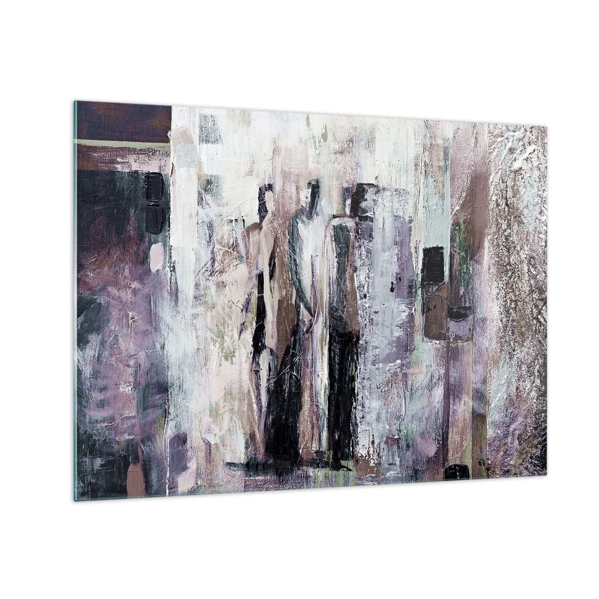 Glass picture - Abstract silhouettes of figures against a textured paint background - 70x50cm - Mysterious Trio - Modern wall decoration for the living room and bedroom ARTTOR