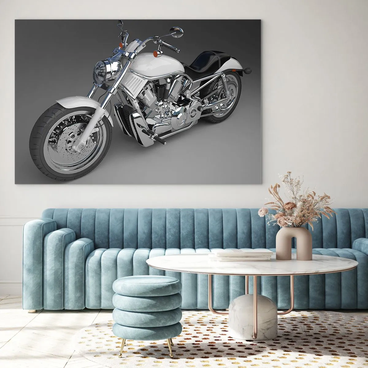 Glass picture - A stylish motorcycle on a gray background with a modern twist - 70x50cm - Makes You Want to Kneel - Modern wall decoration for the living room and bedroom ARTTOR