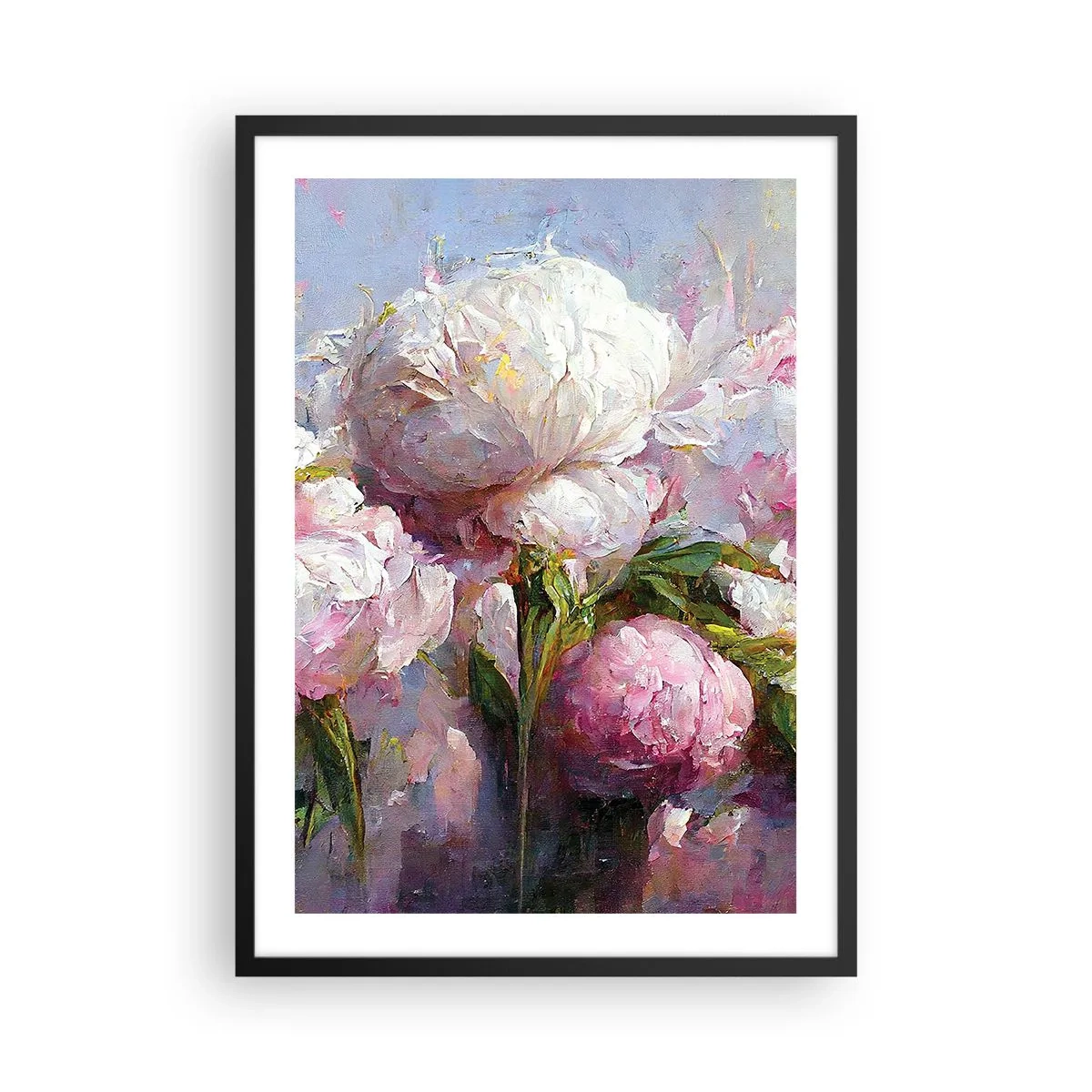 Poster in black frame - Peonies in a romantic, painterly composition - 50x70cm - Bouquet Bubbling with Life - Modern wall decoration for the living room and bedroom ARTTOR