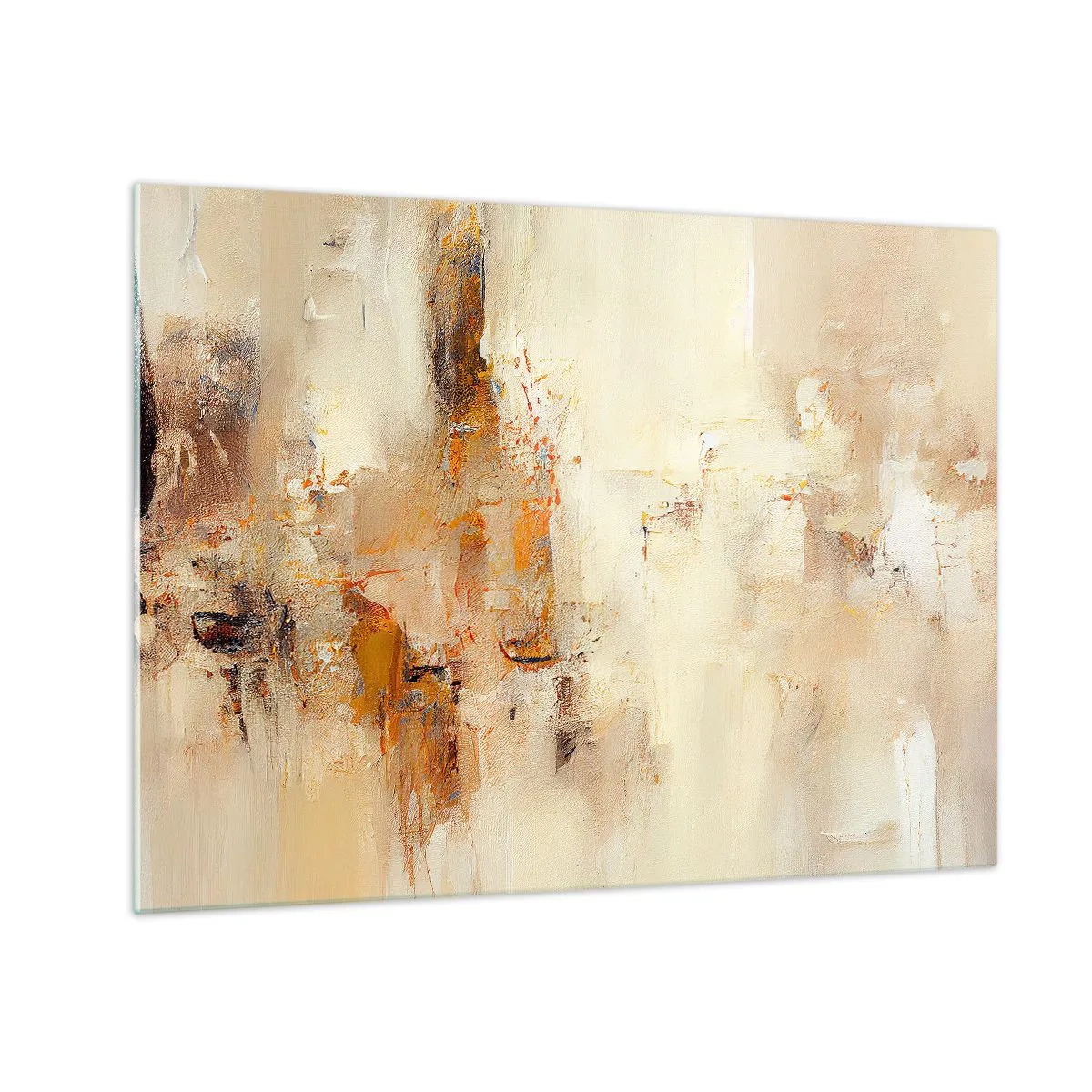 Glass picture - Abstraction in shades of amber, beige and brown - 70x50cm - Soul of Amber - Modern wall decoration for the living room and bedroom ARTTOR