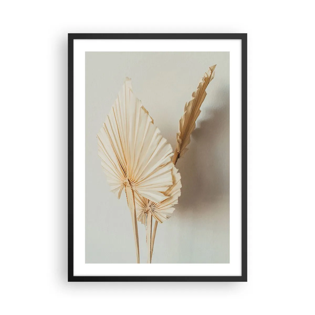 Poster in black frame - Dried palm leaves in a minimalist arrangement on a light background - 50x70cm - When It Needs Calming Down - Modern wall decoration for the living room and bedroom ARTTOR