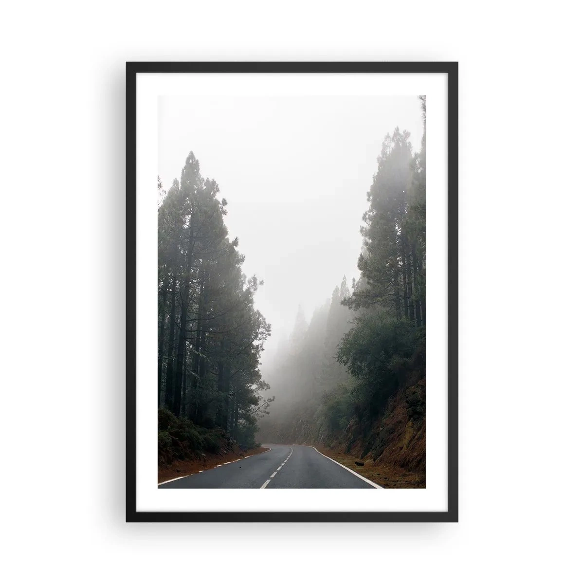 Poster in black frame - A winding road among trees shrouded in fog - 50x70cm - Tale of a Magic Forest - Modern wall decoration for the living room and bedroom ARTTOR