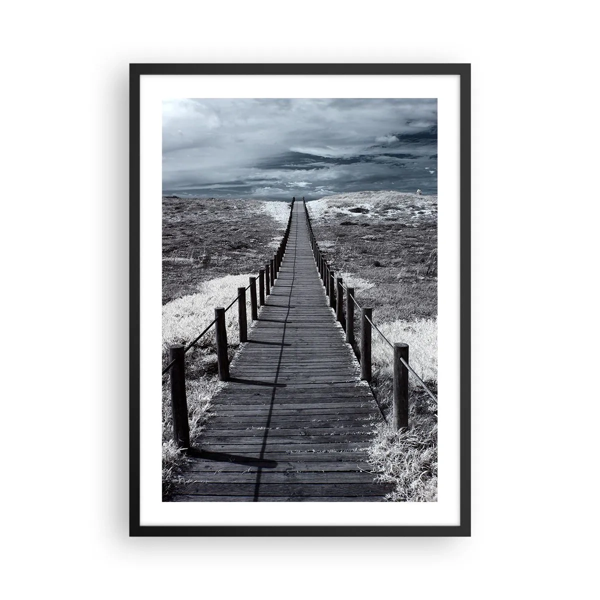 Poster in black frame - A wooden path into the unknown - 50x70cm - To the Shore - Modern wall decoration for the living room and bedroom ARTTOR
