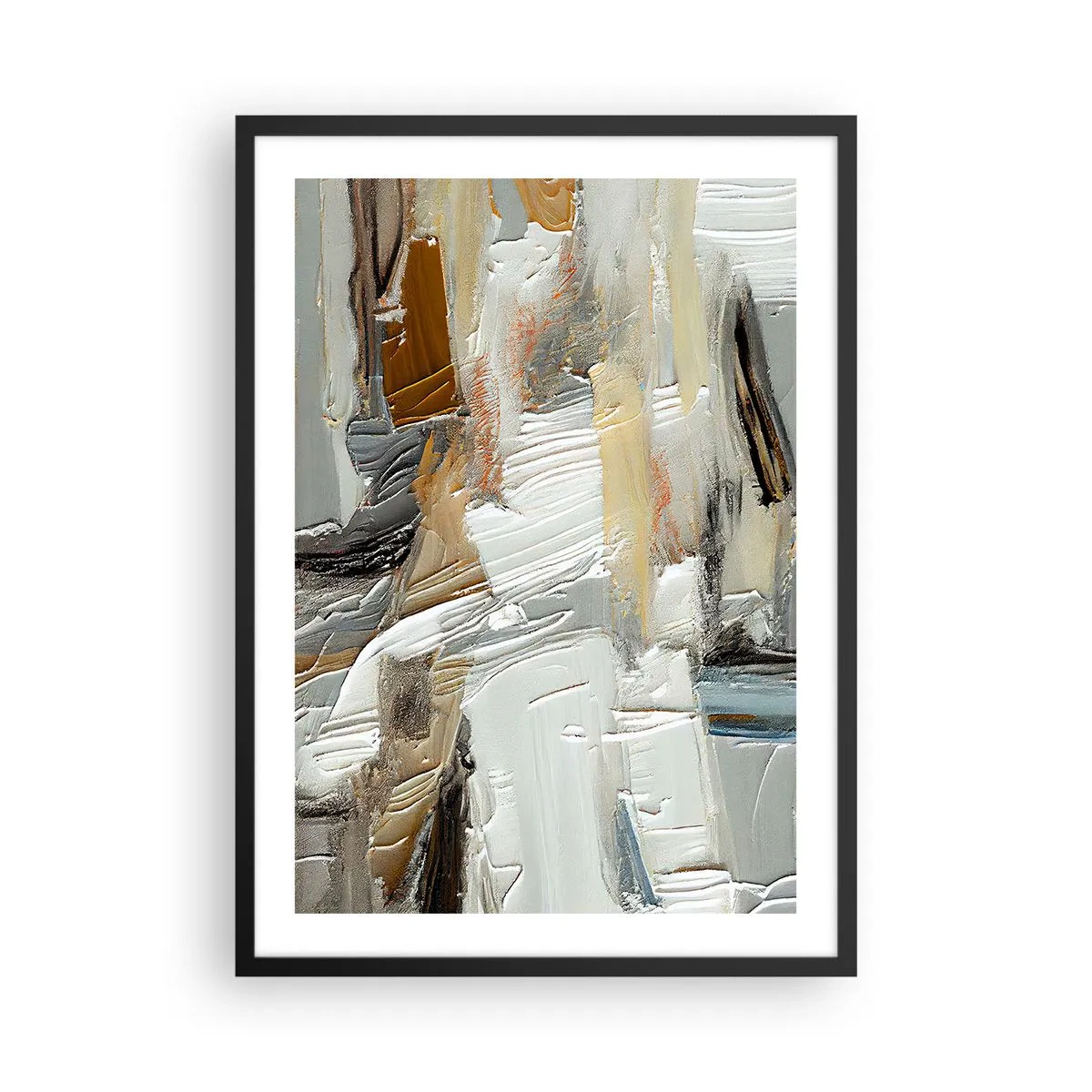 Poster in black frame - Textural abstraction in neutral shades - 50x70cm - Layers of Colour - Modern wall decoration for the living room and bedroom ARTTOR